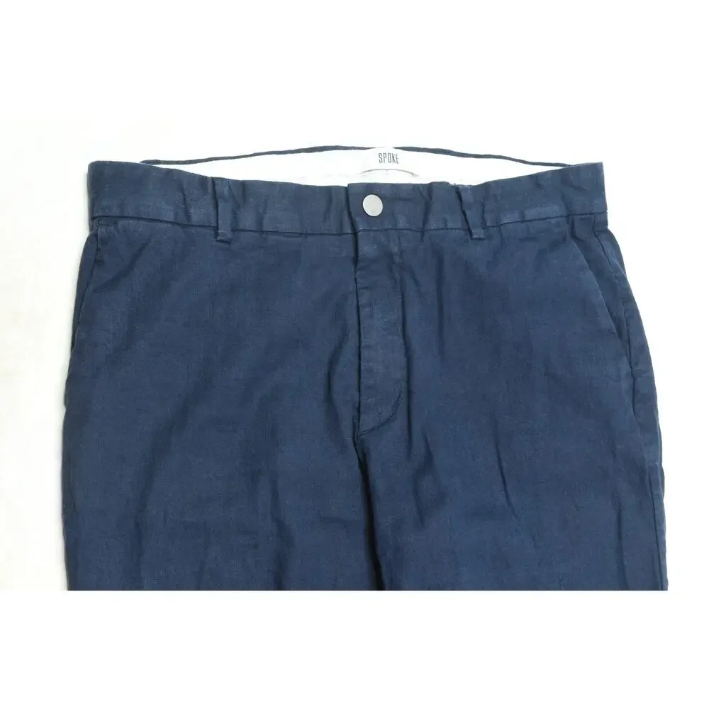 SPOKE Linen Lights Build B Pants Mens 32 Navy Blue Straight Leg Slim Fit Cotton